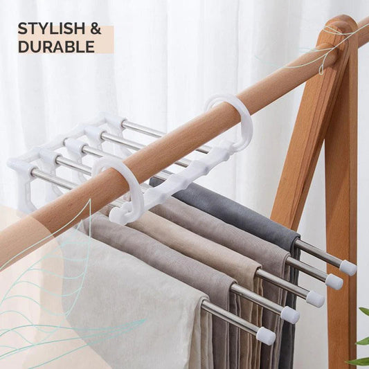 Perchas Mágicas 5 en 1 para Pantalones - Ahorra Espacio y Organiza Fácil