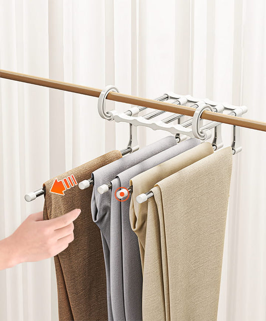 Perchas Mágicas 5 en 1 para Pantalones - Ahorra Espacio y Organiza Fácil